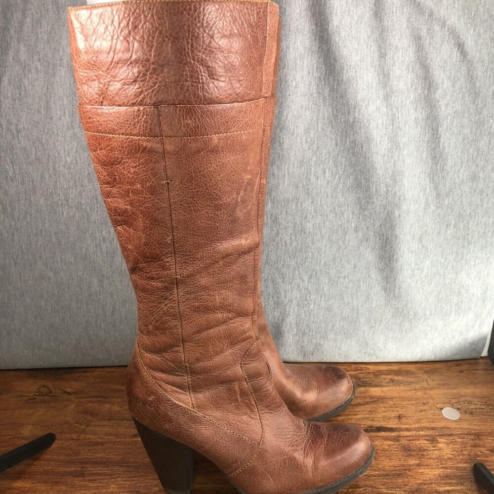 BOC Born Women's Size 9 Brown Leather Side Zip Tall Knee High Boot Distressed